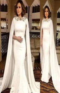 Elegant Caped Evening Dresses with cape For Mother Of The Bride Jewel Neck Mermaid Satin Beaded Plus Size Formal Prom Party Gowns 2772158