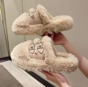 Women's winter plush slippers cotton shoes house indoor outdoor thick-soled plush slippers fashion bread comfortable fluffy flat shoes Warmth Furry slippers