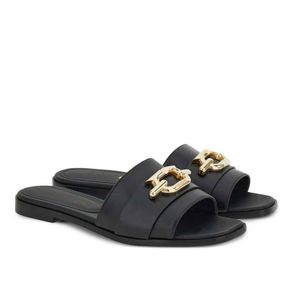 العلامة التجارية الصيفية في إيطاليا Gancini Plaque Sandals أحذية نساء Nappa Leather Slides Flats Square Toe Flops Flops مريحة يوميًا سيدة تمشي EU35-43