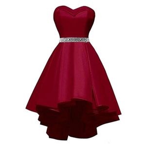 Beaded Sweetheart Satin High Low Cocktail Dresses Lace Up Party Dress 2020 Burgundy Blue Short Prom Gowns3625958