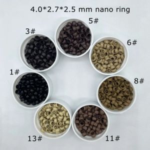 Rör 3000 st/Lot 4.0*2,7*2,5 mm Black Nano Micro Rings Copper Micro Pärlor för Nano Ring Hair Extensions 7 Färg i lager