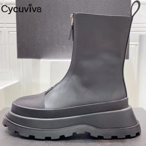 Stivali stivali stivali a piattaforma di suola spessa per donne stivali midcalf neri in pelle vera e propria