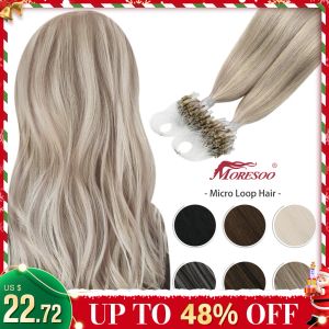 Extensions Moresoo Micro Link Hair Extensions Human Hair Micro Loop Hair Cold Fusion 50G Invisible Brazilian PreBonded Remy Micro Ring Hair