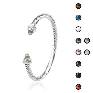 Sier Color Cuff Bangle Twisted Necklace White Gold Plated Designer Black Onyx Zirconia Armband For Women Jewely 5mm