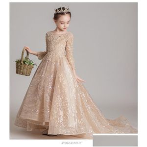 Abiti da ragazza di fiore Vintage Lace Girl Pageant Sweetheart 2022 Crystal Junior Abito formale Bambini Prom Comunione Abiti Consegna drop W Dhlj6