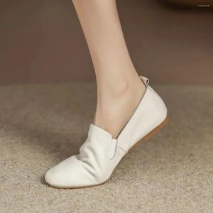 Casual Shoes Cowhide Daily Driving Flats Women Basic Moccasins Round Toe Size40 Simple Loafers Slip-on Ladies White Mules