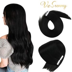 Extensions Vesunny Skin Weft Tape in Hair Remy Hair Nahtloses Tape für Haarverlängerungen Farbe Schwarz Seidig Glatt Echthaar Selbstklebend