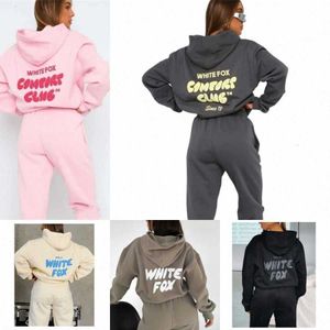 Designer Mens White Fox Hoodie Tracksuit 2 Piece Set Women Hooded Hoodies Långärmad vår Autumn Sweatshirt Sporty Multi-Color A8SR#