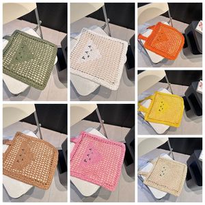 Women Straw Grass strings bag Knitting Beach Bags Fashion designer Hallow out bohemian knit crochet soft shoulder bag womens summer casual BOHO shopper bag