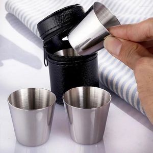 Tazze 4 Pezzi/6 Pezzi 30ml Tazze in Acciaio Inossidabile da Viaggio Pratiche per Esterni Mini Set Bicchieri per Whisky Vino Birra con Custodia Articoli e Attrezzature per Acqua, Caffè, Tè Portatile