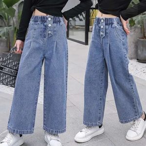 Spring Autumn Teenage Girls Denim Wide Leg Pants Children Trousers Fashion Jeans 5 6 8 10 12 13 14 Years Kids kläder 240318