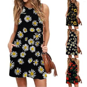 Casual Dresses Women Floral Print Tank Dress Summer ärmlös Kvinnors eleganta Slim Mini Y2K Girls Versatile Streetwear