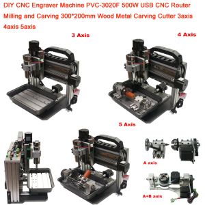 DIY CNC Graver Machine PVC-3020F 500W USB CNC Router Milling and Carving 300x200mm Wood Metal Carving Cutter 3Axis 4Axis 5Axis