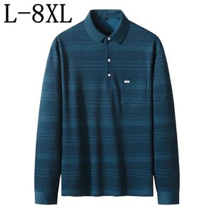 8xl 7xl 6xl 2024 Autumn Striped Polo Shirt Men Business Mens with Pockets Long Sleeve Top Quality S 240311
