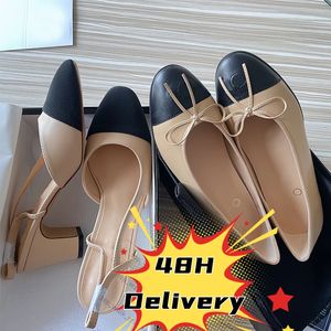 Ballet Flats Designer Sandals Slingback High Heels Leather Quilted Slip On Ballerina Round Toe Woman Chunky Heel Sandal Black Nude Loafers Summer Beach Slippers