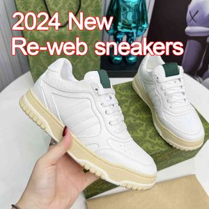 New Mens Womens Re-Web sneaker Designer casual shoes white leather sneakers green and red Web tongue Sports shoes High quality Lace-up closure Low heel trainers