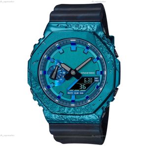 Часы Iced Out casioess, цифровые спортивные кварцевые мужские часы, мировое время, съемная сборка, светодиодная серия, серия Blue Oak