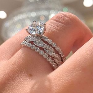 2024 CHOUCONG Märke Bröllopsringar Vintage Jewelry 925 Sterling Silver Fill 3st Rund Cut 5a Cubic Zircon Cz Diamond GemStones Women Bridal Ring Set Gift Gift