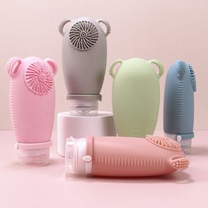 2 In 1 Silicone Refillable Empty Shampoo Bottle Liquid Hand Soap Lotion Container Dispenser Face Scrub Wash Brush Massager Scrubber Exfoliator Brush Travel HW0215