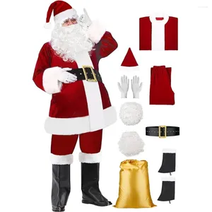 Herrspårssuits Santa Claus kläder 9-stycke Set Christmas Velvet vuxen lyxfamiljens klänning rollspel