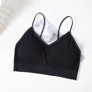 Bras Women's Solid Color Camisoles Chest Pad Vest Beautiful Strap Sling Tank Tops Tube Top Seamless Bra For Women