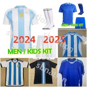 Arjantin 3 Yıldızlı Futbol Formaları 2024 Evde Hayranlar Oyuncu Versiyonu Messis Dybala di Maria Martinez de Paul Maradona Kids Kit Erkekler 24 25 Copa America Kupası Camisetas