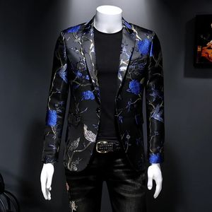 Vintage Luxury Jacquard Blazers Män Flower Slim Fit Blazer Jacket Hommes Wedding Club Party Dress Singers Costumes 240313