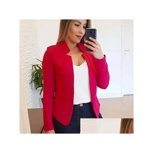 Abiti da donna Blazer Autunno Inverno Elegante Blazer tinta unita Cappotti Colletto manica lunga Slim Fit Top Donna Drop Delivery Abbigliamento Othij