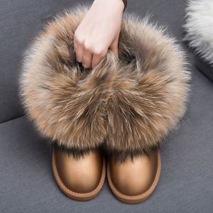 Stövlar 2022 Kinas Breand av högsta kvalitet Kvinnor Snöstövlar Real Cowhide Fox Wool Classic Women Shoes Fyra färger Gratis leverans