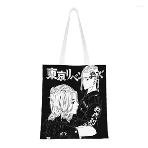 Alışveriş Çantaları Draken ve Mikey Bakkaliye Tote Kadınlar Kawaii Tokyo Revengers Canvas Shopper Omuz Omuz Büyük Kapasite Çantası