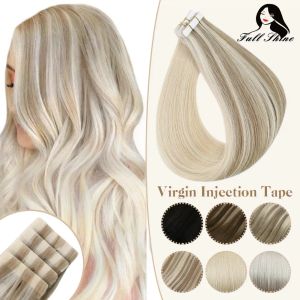 Przedłużenia pełne połysk iniekcja dziewiczy ludzkie włosy przedłużenia pu skóra ręcznie wiązana taśma w blond kolor Virgin Invisible Seamless 2021