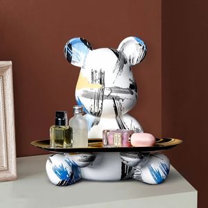 Figurine Miniature Graffiti Bear Nordic Decorative Porch Key Storage Box Decoration Living Room Home Decor Accessories Modern 240314