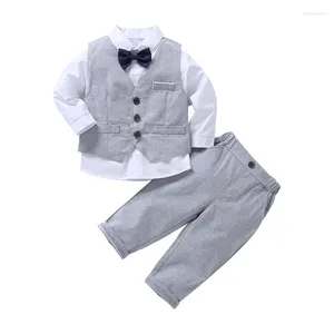 Zestawy odzieży Dzieci chłopcy Top Springautun Boy Gentleman Suit Biała koszula z kamizelkami 3pcs Formal Kid Ubrania