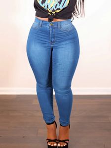 Lw básico plus size cintura alta elástico jeans magros feminino rua zíper voar diário sólido outono calças para mulher 240307