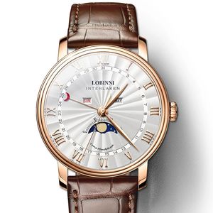 Lobinni Men Watches Switzerland Luxury Brand Sapphire Waterproof Moon Phase Japan Miyota Quartz Molace Male Clock L360 240315