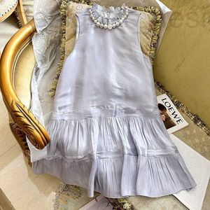 Подиумные платья дизайнерского бренда Miu с круглым вырезом и шипами из бисера без рукавов со свободным подолом, юбка в стиле пэчворк, сладкое летнее платье принцессы 0N21