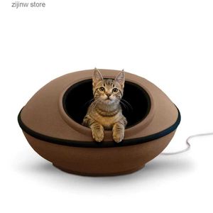 猫ベッド家具k Hペット製品サーモモッドドリームポッド加熱ペットベッドブラウン/ブラック22インチ加熱猫ハウスペットY240322