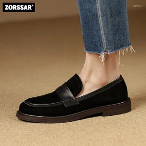 Casual Shoes 2024 Suede Loafers Women Summer Walk Beige Genuine Leather Slip On Flats Round Toe Soft Ballet