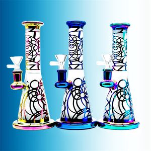 Heady glass bongs Hookah/High end electroplated patterned beaker, glass smoking set, hookah, pipe, and chimney 8.6in