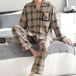 Pijamas térmicos masculinos define manga longa calças compridas casual housewear terno inverno outono roupas padrão xadrez sleepwear 240315