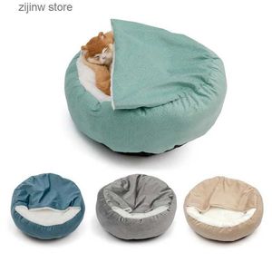 Kattbäddar möbler ortodontisk hundbädd med huva filt varm och dammtät på vintern lämplig för katter och valpar tvättbara y240322