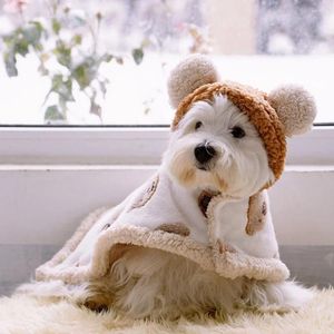 Hundkläder Winter Cloak Nightgown Cartoon Bear Puppy Warm Cape filt Pet Supplies för små medelstora stora hundar