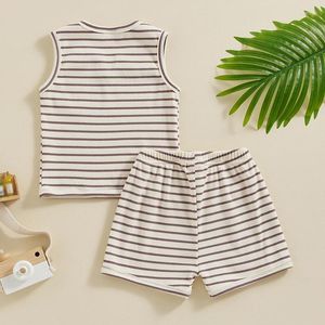 Kleidungssets Baby-Jungen-Shorts-Set, ärmellos, gestreift, gerippte Weste, Kordelzug, Anzug, geborener Säugling, Sommer-Freizeitoutfit