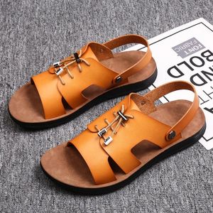 Casual Shoes Men Leather Sandals Summer Outdoor Beach Sneakers Comfortable Barefoot Slipper Homme Adult Plus Size