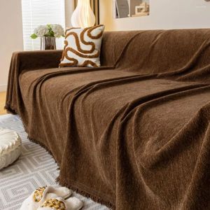 Chair Covers Two-seat Sofa Chenille Reversible Towel For Decoration Couch Cover With Fringes Throw Blanket Slipcover Pets Kids