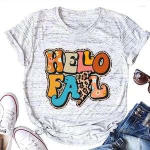Kadın T Shirt Hello Sonbahar Leopar Gömlek Sevimli Mutlu Estetik Giysiler Sonbahar 2024 Şükran Günü Vintage Tops Kasım