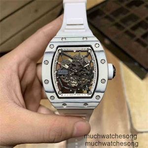 Luxury RM Wristwatch Richa Mill Business Leisure RM035 Automatisk mekanisk Millr Watch White Carbon Fiber Tape Trend Men Watches