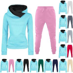 Zweiteilige Damenhose, Herbst- und Winter-Hoodie-Set, Lederanzug, Damenbekleidung, Laufen
