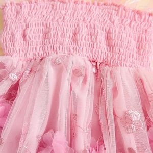 Abiti da ragazza Abiti da bambina senza maniche Fiori 3D estivi Simpatico tulle A-Line con ala di farfalla per abiti da festa in spiaggia