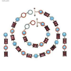 Braccialetti con ciondoli Nuova tendenza geometrica caffè vetro pietra preziosa collana girocollo orecchini lunghi per le donne 2023 set di gioielli eleganti da donna L240322